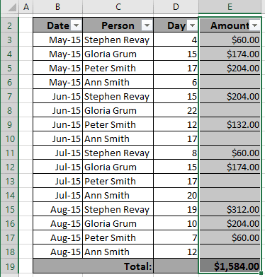 Filter in Excel 2016