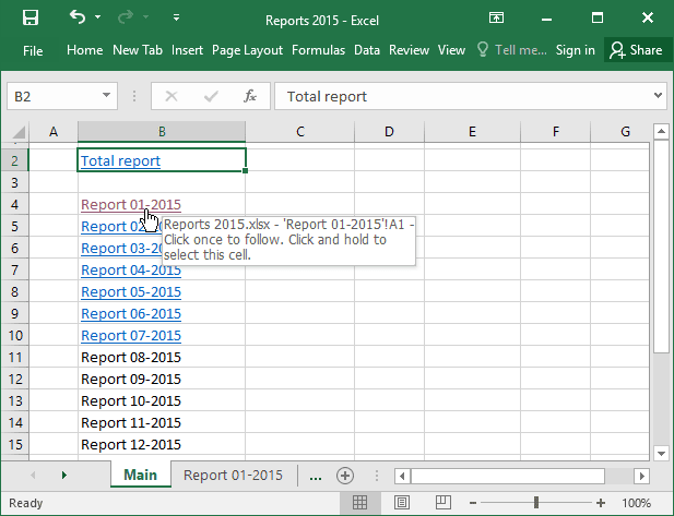 The Best Way To Organize Your Workbook Using Hyperlinks Microsoft Excel 2016 5668