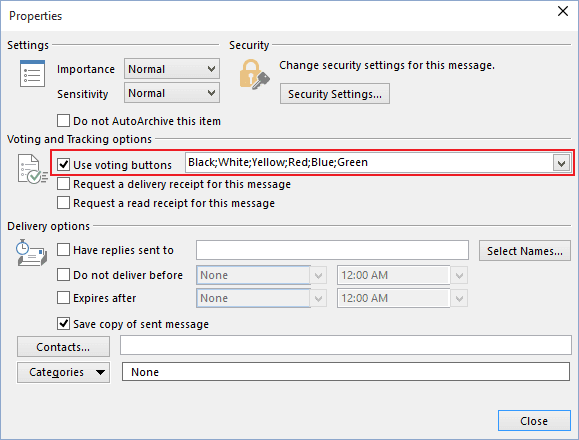 custom voting buttons outlook 2016