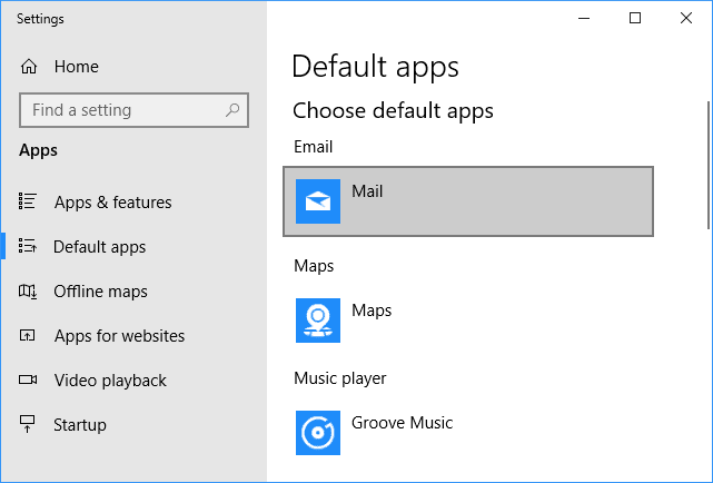 change default email app windows 10