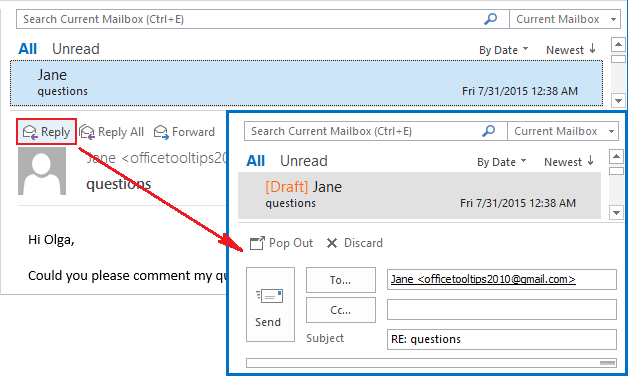 how to create new outlook email with existing ending