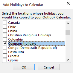 Calendar options Outlook 2016