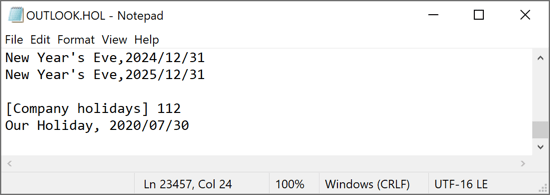 Company holidays Outlook 365