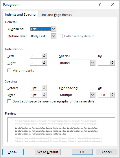 Setting tabs using the Tabs dialog box - Microsoft Word 365