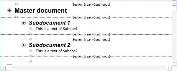 Inserted Subdocument in Word 365