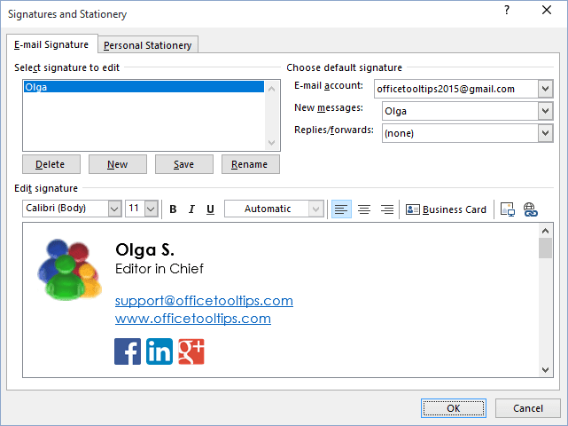 how to add social media links to email signature outlook office 365