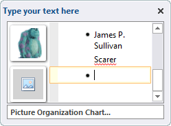 Text pane in org chart in PowerPoint 2016