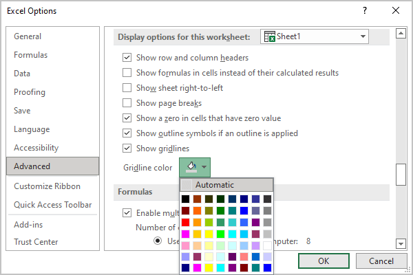 excel 2016 for mac change gridline color