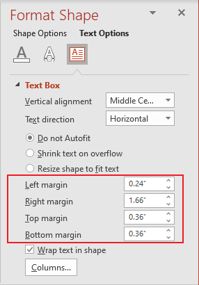 Format shape margins in PowerPoint 365