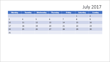 Table with dates in PowerPoint 2016