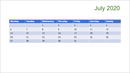 Table with dates in PowerPoint 365