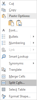 Split cells in PowerPoint 2016