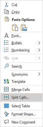 Split cells in PowerPoint 365