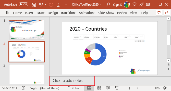 add speaker notes in powerpoint