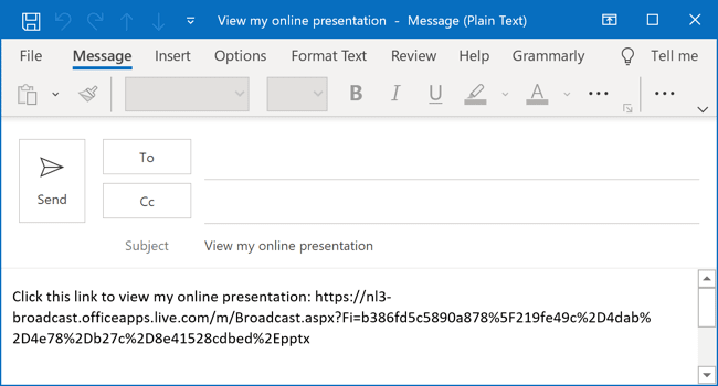 Send link in PowerPoint 365