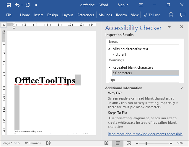 check accessibility in word