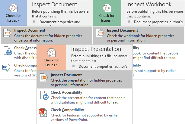 finding document inspector on word for mac 2016