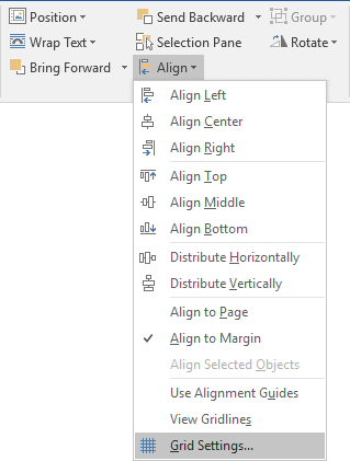 Grid Settings in Word 2016