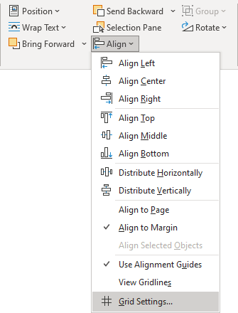 Grid Settings in Word 365