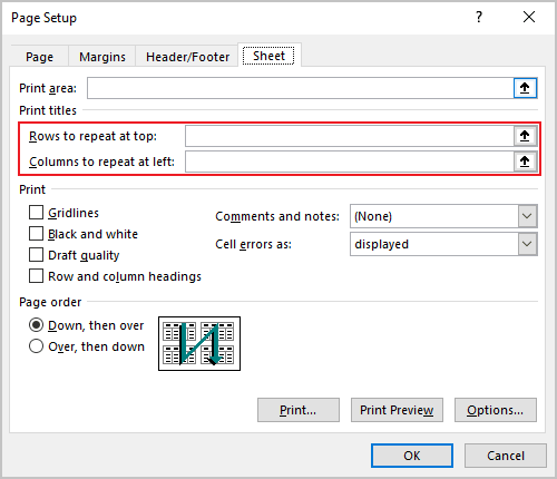 Print column headers or spreadsheet labels on every page