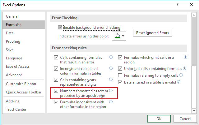 How To Remove Green Triangles From Cells Hide Auto Calculating Checks Microsoft Excel 2016