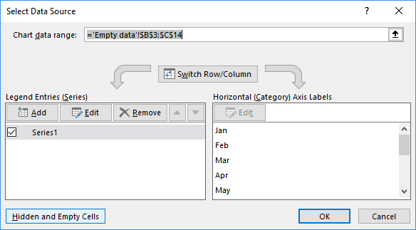 Select Data Source in Excel 2016