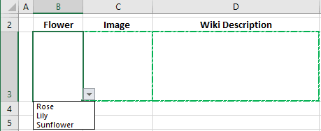 Drop-down list in Excel 2016