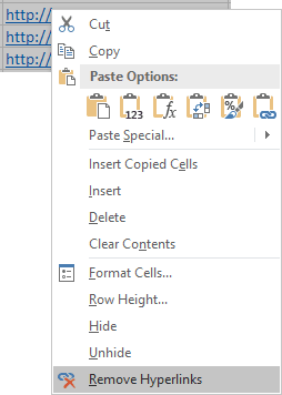 removing hyperlinks in excel 2016