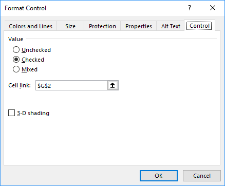 excel how to make check boxes linked to cell