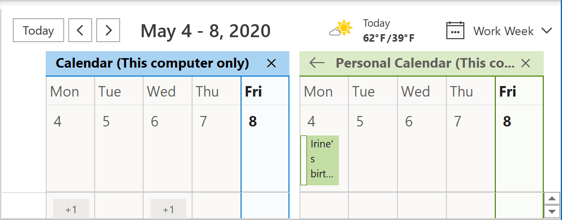 Calendar Side-by-Side view in Outlook 365