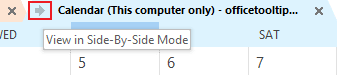 Calendar View in Side-by-Side Mode Outlook 2016