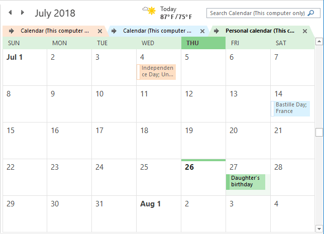 How to see multiple Calendars in one Calendar view - Microsoft Outlook 2016