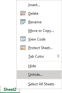 Unhide spreadsheet in Excel 365