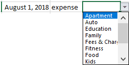 First drop-down list in Excel 2016