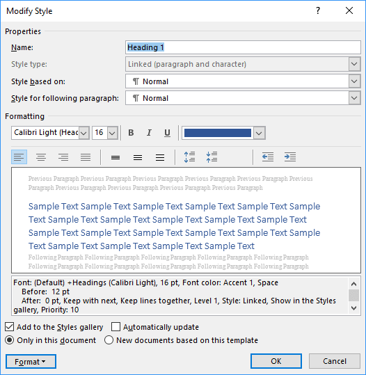 format menu in word 2016