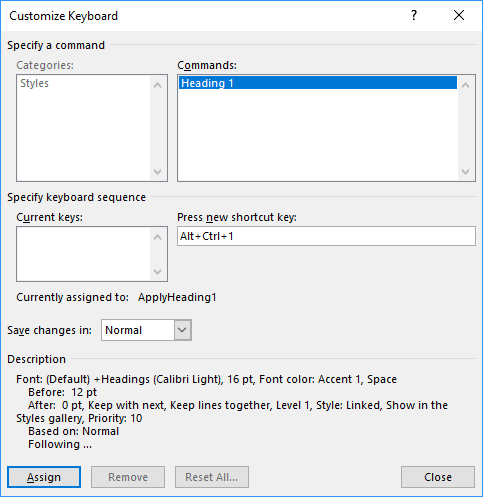 Customize Keyboard in Word 2016