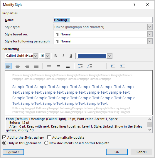 Modify Style in Word 365