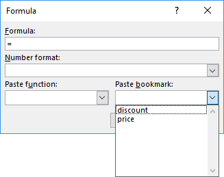 how to add a formula to a text form field word 2016