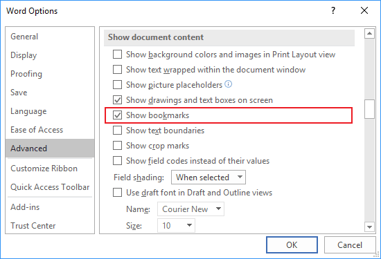 display hidden text in word 2016