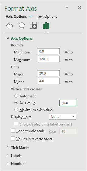 Format Axis pane in Excel 2016