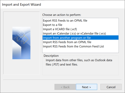 find outlook import wizard