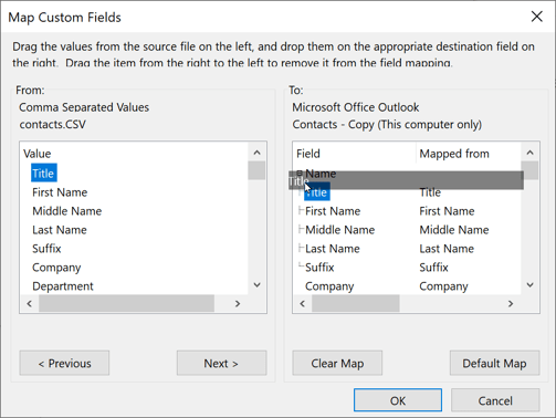 Map Custom Fields in Outlook 2016