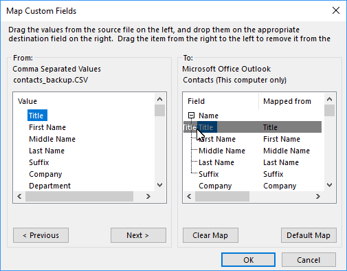 how to import contacts to outlook from csv