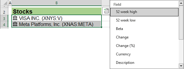 Stocks Data Type columns in Excel 365