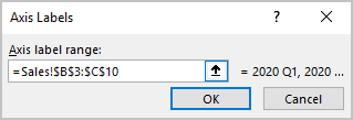 Axis Labels dialog box in Excel 365