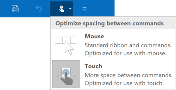 Touch/Mouse Mode command in Outlook 2016