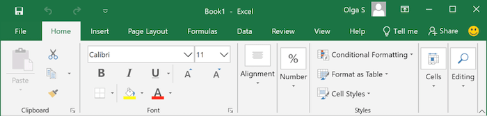 custom shortcut bar excel 2016