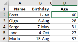 The data for simple histogram chart in Excel 365