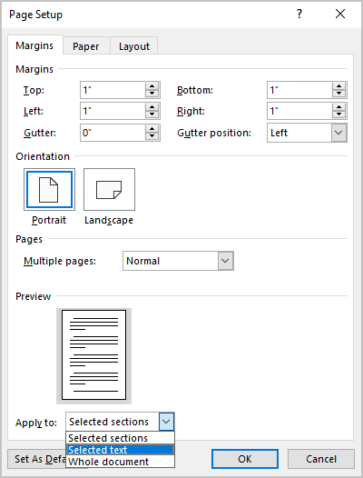 change orientation of one page in word doc