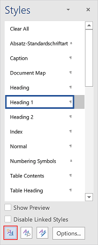 Styles pane Word 2016